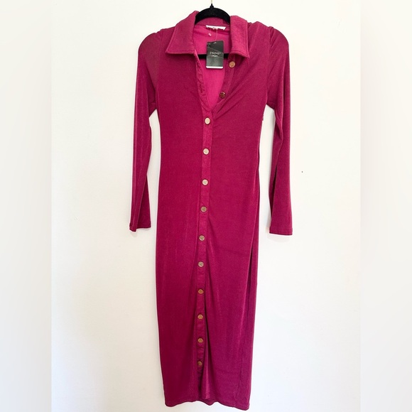 Mable SABINE COLLARED BODYCON MIDI DRESS medium gold accent collared magenta - Picture 2 of 6